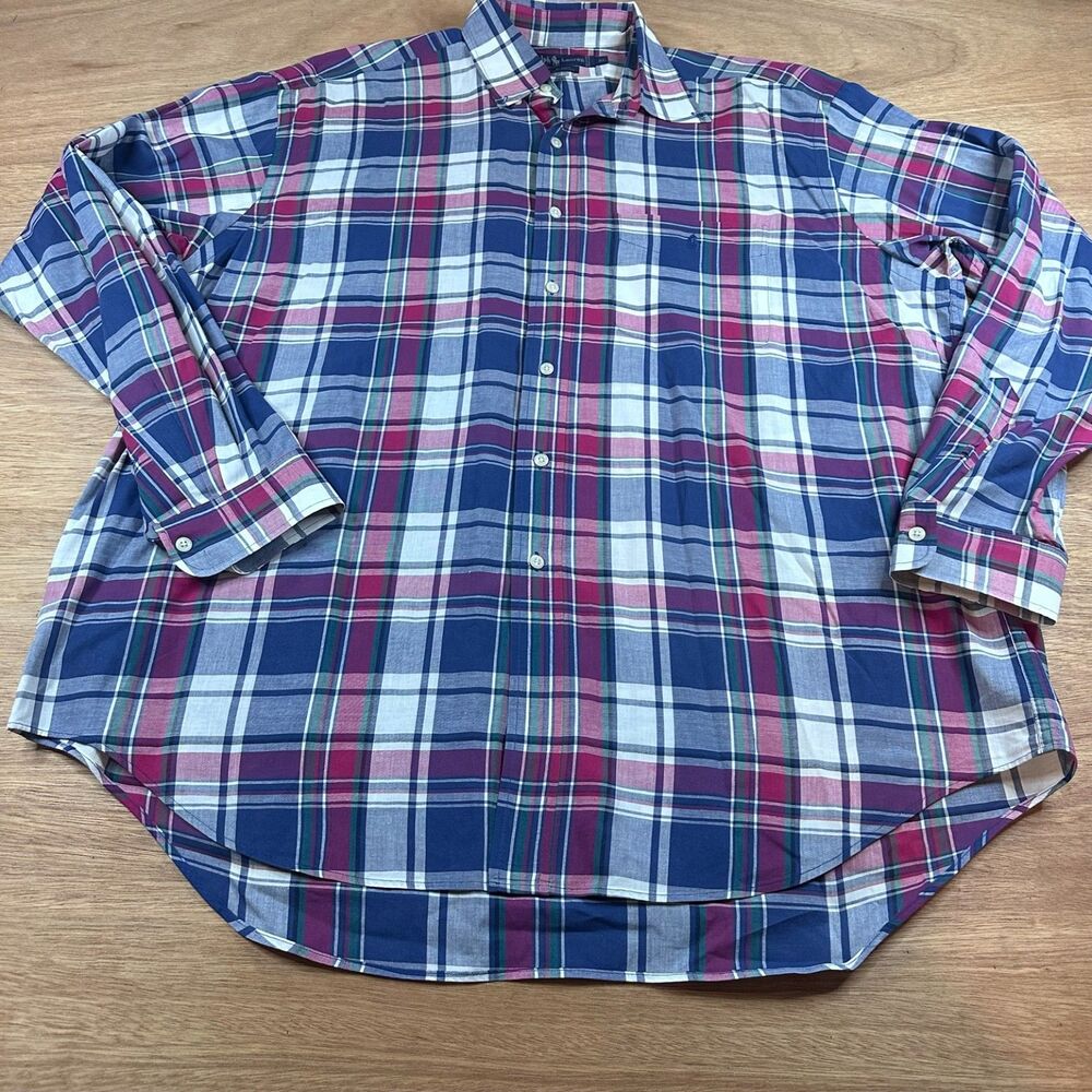 Ralph Lauren Mens XLT XL Tall Plaid Button Up Shirt Cotton Preppy Classic